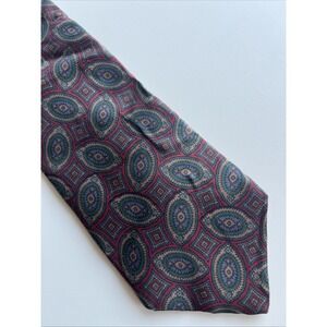 Woodward  Silk Green Burgundy Geometric Paisley Silk Tie‎ 54" X 3 1/2"